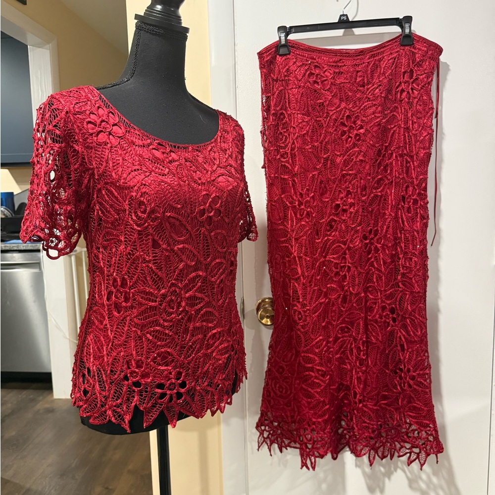 Silken Poetry Lace Silk 2pc Set Skirt and Blouse Lined
